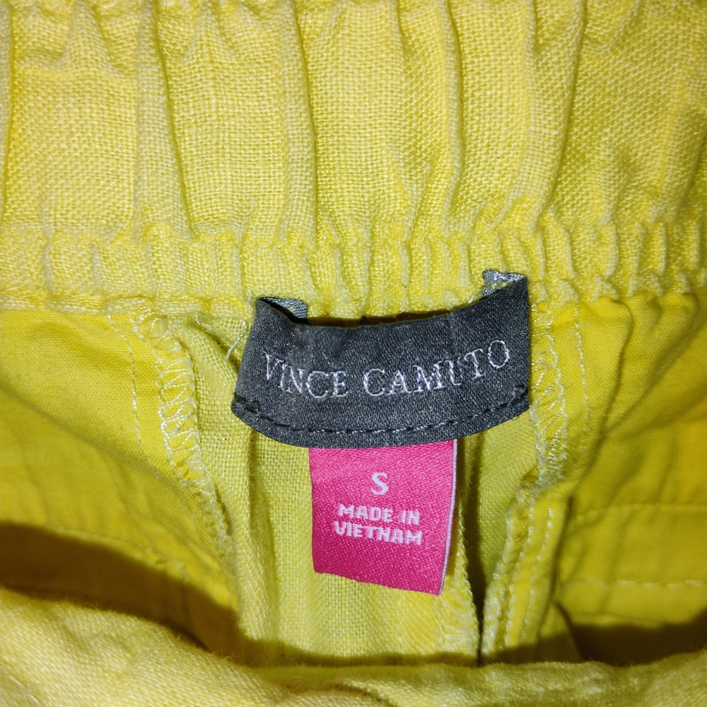 Vince Camuto Yellow Wide Leg Linen Pants Sz S Beach Vibe - Picture 3 of 3